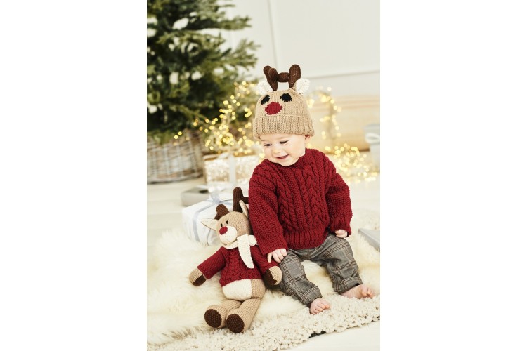 Christmas Baby Sweater, Hat & Toy DK 9869