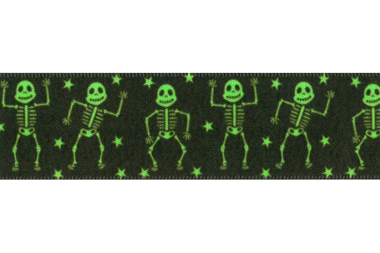 Dancing Skeleton Ribbon 25mm Green