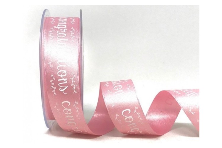 Ribbon Congratulations Pink 25mm (14758-1)
