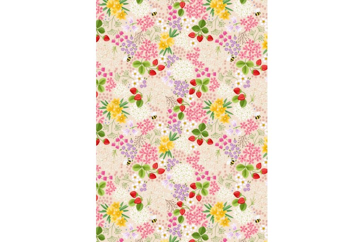 Strawberry Bee Floral on Cream